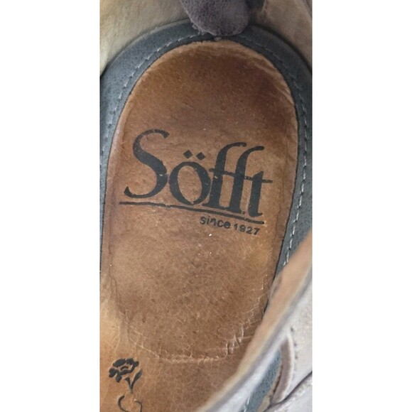 Women Sofft Wedge Gladiator Sandals Taupe & Gray/Blue Leather Slip Resist Sz 8 - Picture 9 of 11